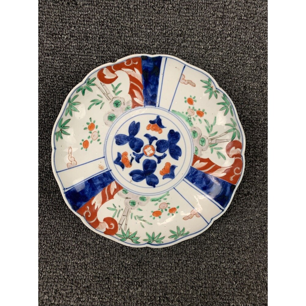Vintage Japanese Imari Scalloped Porcelain Plate Period Hand Painted